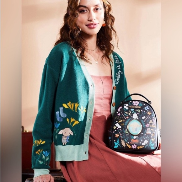 Box Lunch Harry Potter Dolby is free floral sweater cardigan jumper Sz M Fall - Picture 2 of 16